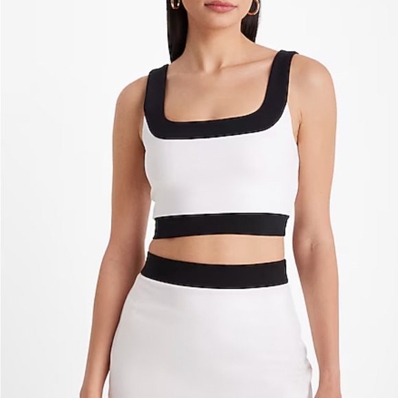 Express Ladies Body Contour Stretch Cotton Tipped Square Neck Cropped Tank  XL - Picture 3 of 4